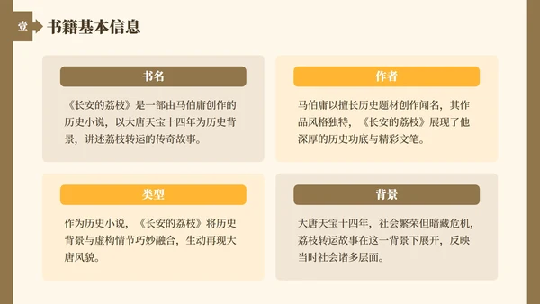 棕黄色长安的荔枝读书笔记分享PPT模板