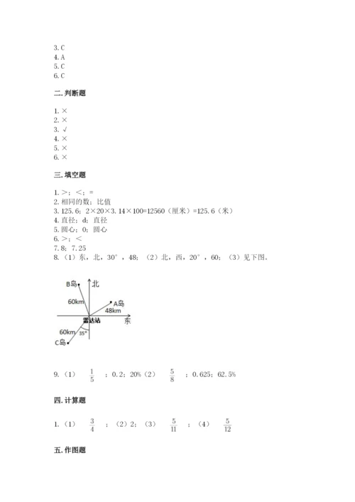 小学六年级上册数学期末测试卷带答案（达标题）.docx