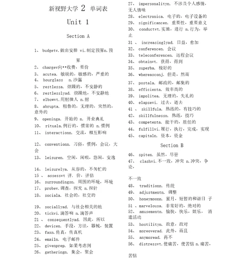 新视野大学英语2单词表