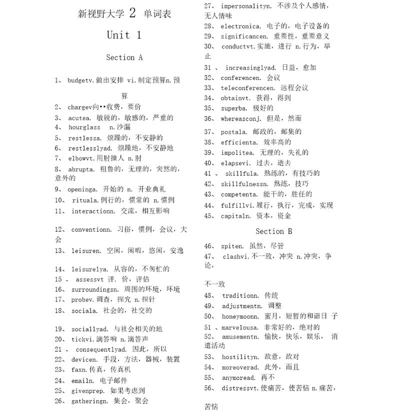 新视野大学英语2单词表