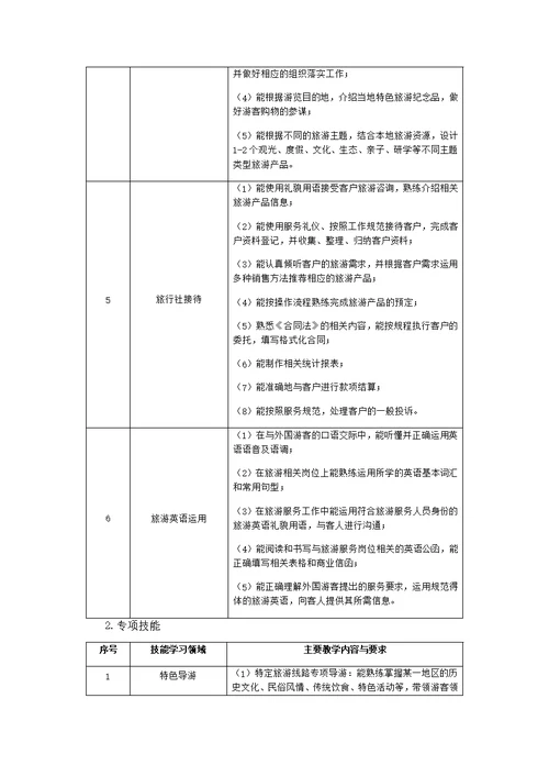 旅游服务与管理专业专业技能教学标准