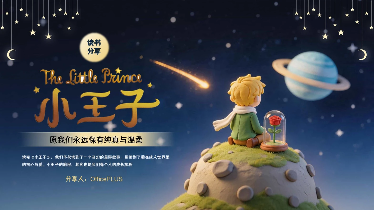 蓝色卡通风《小王子》读书分享PPT模板