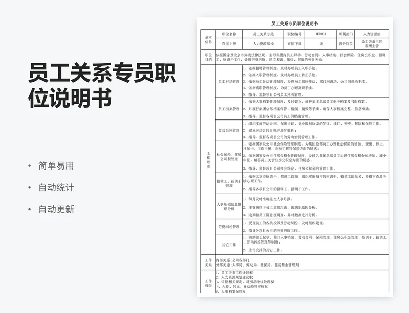员工关系专员职位说明书