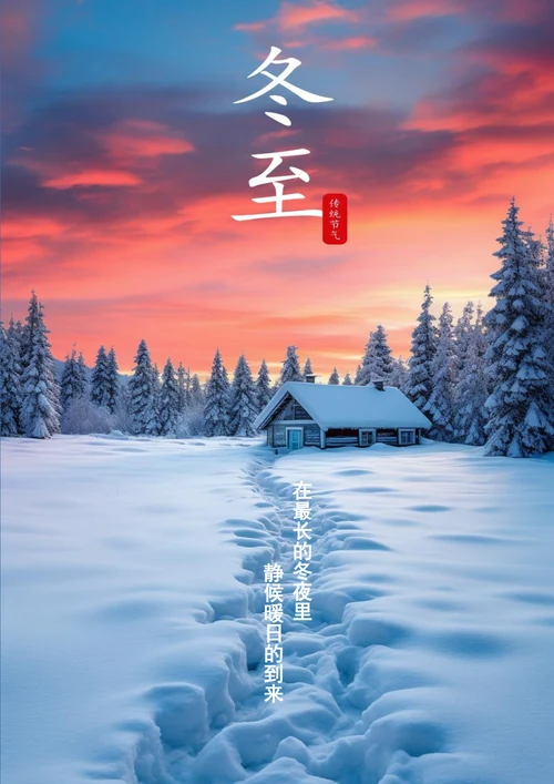 雪地松树背景冬至海报