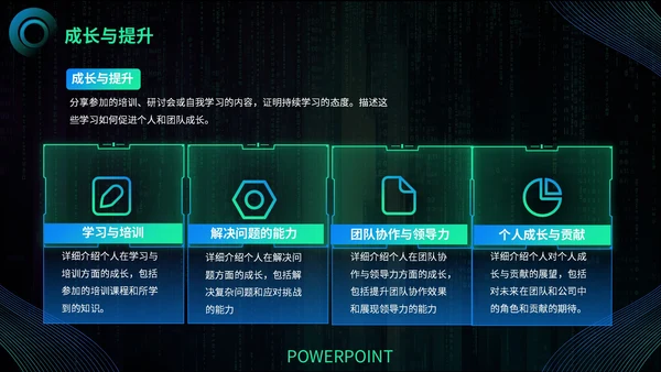 渐变蓝绿色科技风后端开发工程师述职报告PPT模板