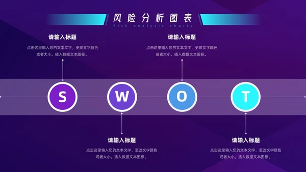 蓝色紫色科技SWOT风险分析图表PPT模板