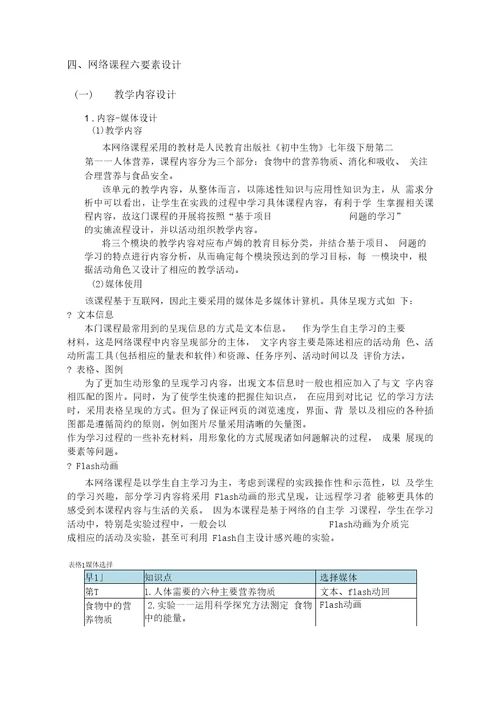 问题活动《人体的营养》网络课程设计方案