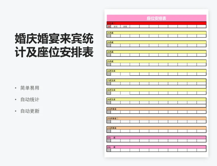 婚庆婚宴来宾统计及座位安排表