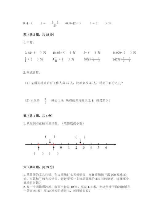 小学六年级下册数学摸底考试题（综合题）.docx