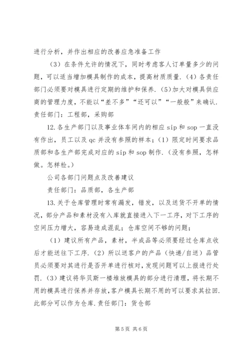 关于公司各部门问题点及改善建议.docx