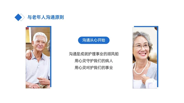 蓝色简约商务老年病人沟通技巧培训PPT课件