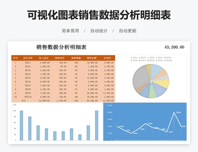 可视化图表销售数据分析明细表模板