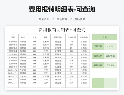 费用报销明细表-可查询