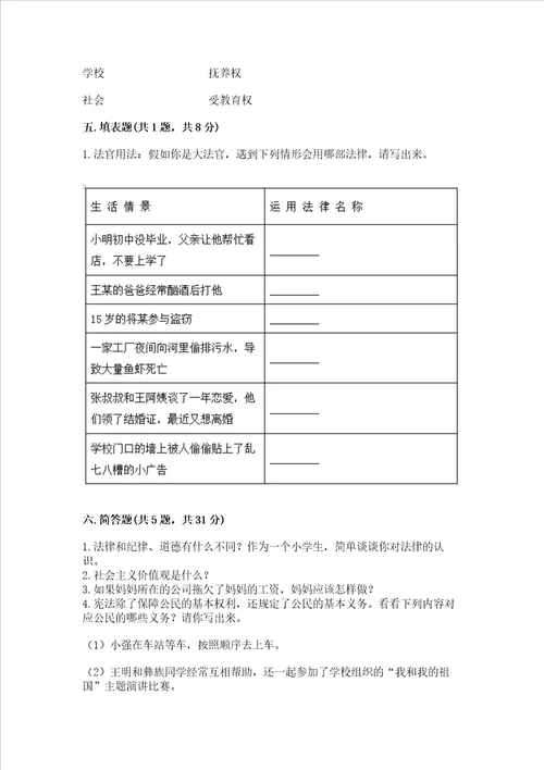 20222023部编版六年级上学期道德与法治期末测试卷典型题word版