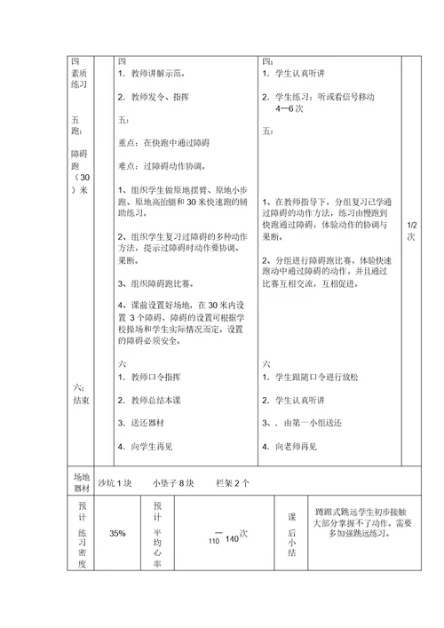 五年级体育教案全集