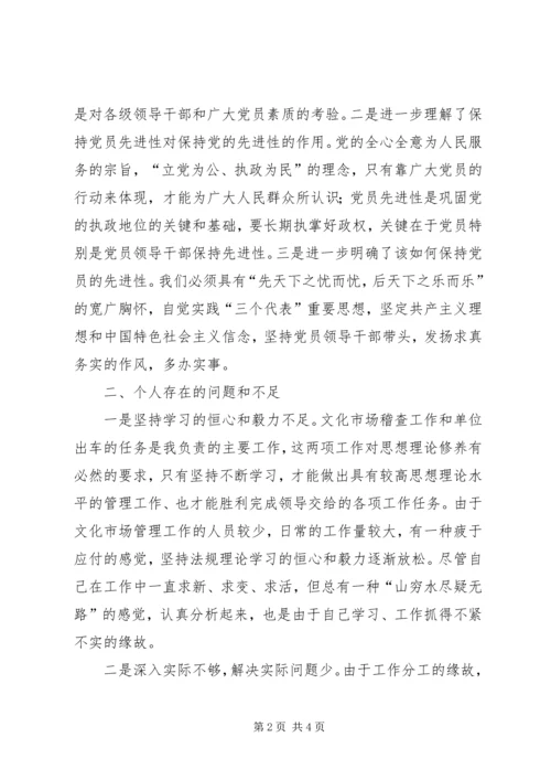 文化局稽查员党性分析材料.docx