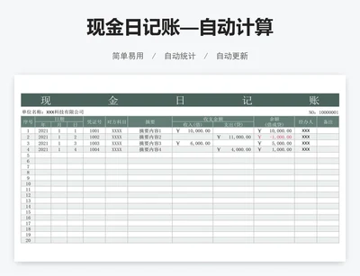 现金日记账—自动计算
