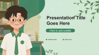 绿色清新手绘卡通风校园学生会纳新PPT主题模板