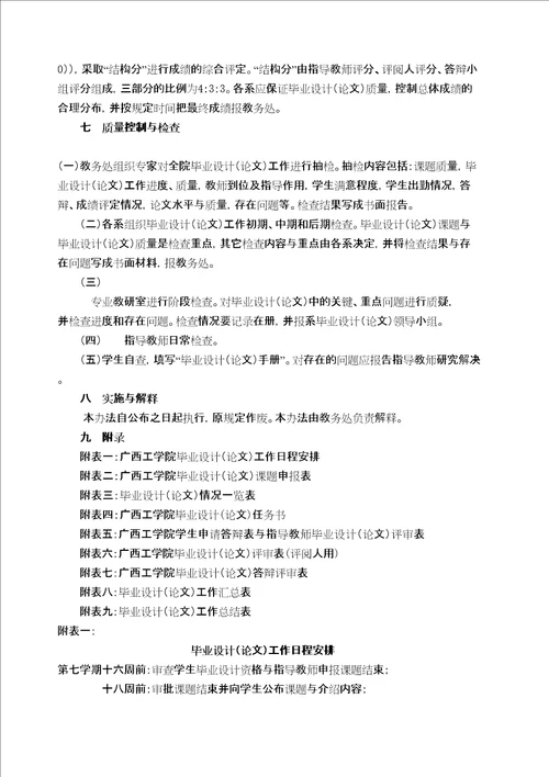 广西工学院毕业设计论文管理规定