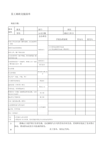 员工离职交接清单2