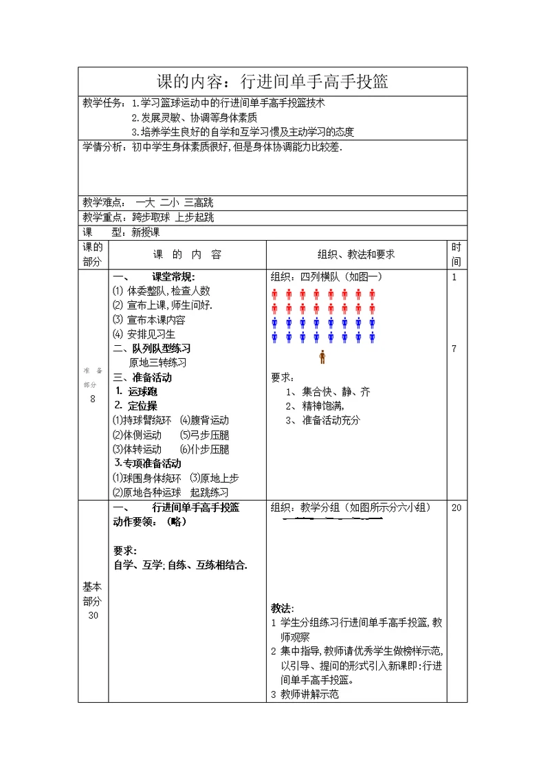 初中体育教案《行进间单手高手投篮》(共4页)