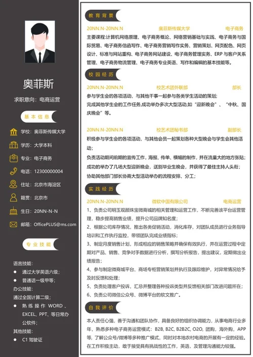 个人简历（电商运营）word模板
