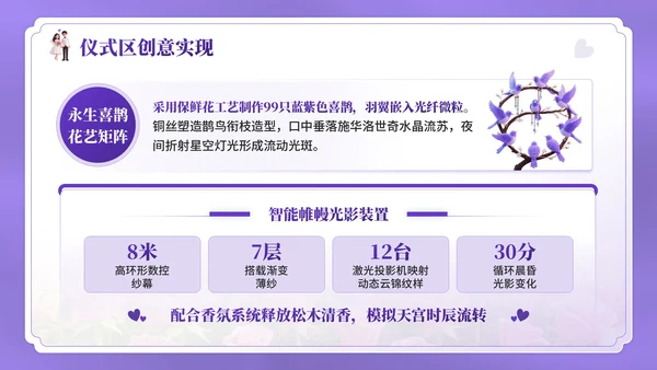 紫色3D卡通风七夕主题婚礼策划方案PPT模板