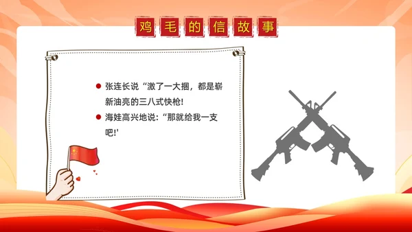 简约党政卡通风红色经典故事鸡毛信故事PPT模板