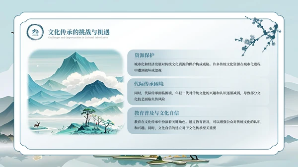 浅蓝古风水墨中国文化PPT模板