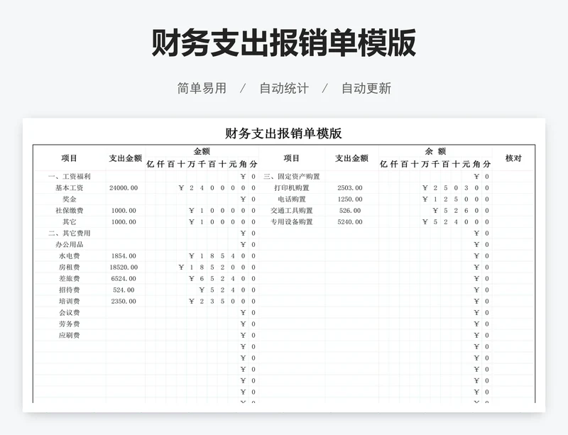 财务支出报销单模版