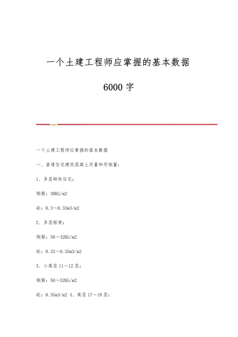 一个土建工程师应掌握的基本数据6000字.docx