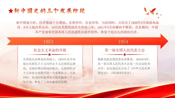 红色渐变简约大气新中国发展史党课PPT模版