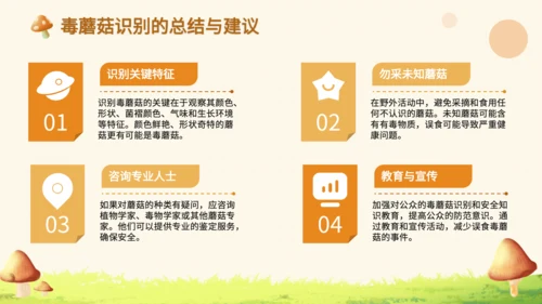 橙色卡通风毒蘑菇识别与误食应急处理PPT