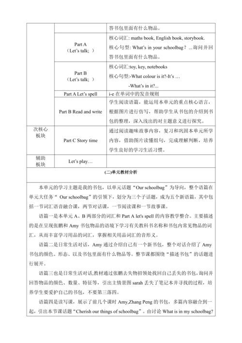 Unit 2 My schoolbag PartB Let’s talk&Let’s play单元整