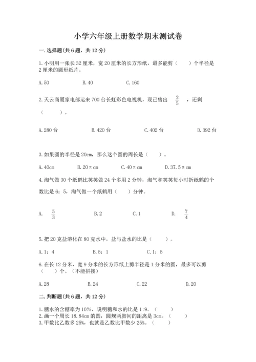 小学六年级上册数学期末测试卷含答案（轻巧夺冠）.docx