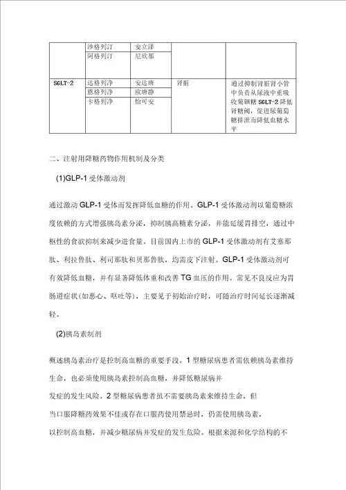 降糖药物的分类及降糖机制