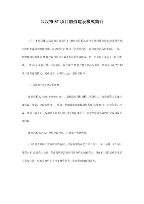 武汉市BT项目融资建设模式简介.docx