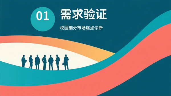 简约拼色剪影大学生创新创业PPT模板