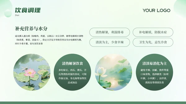 绿色清新弥散大暑节气科普教育PPT模板