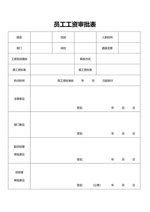 员工工资审批表word模板
