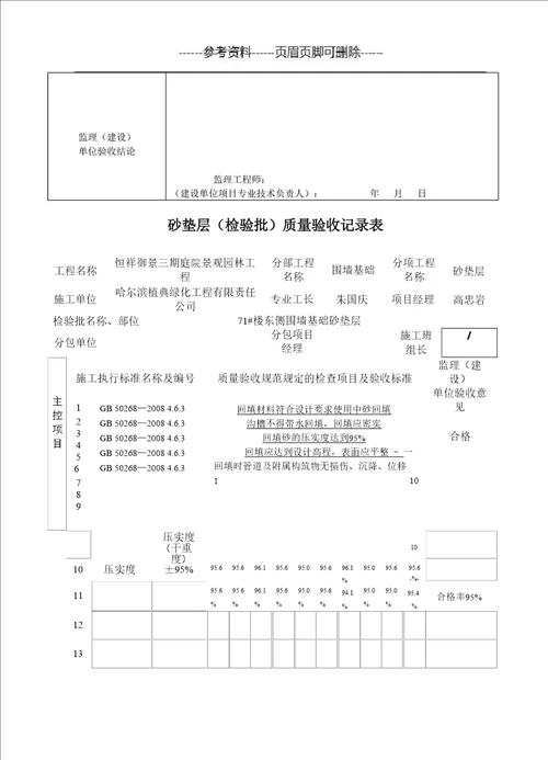 围墙基础报验 沟槽开挖检验批质量验收记录表等严选内容