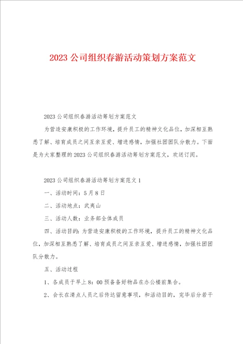 2023年公司组织春游活动策划方案范文