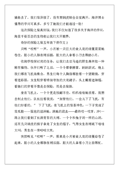 2022年神奇的探险之旅五年级下册作文10篇