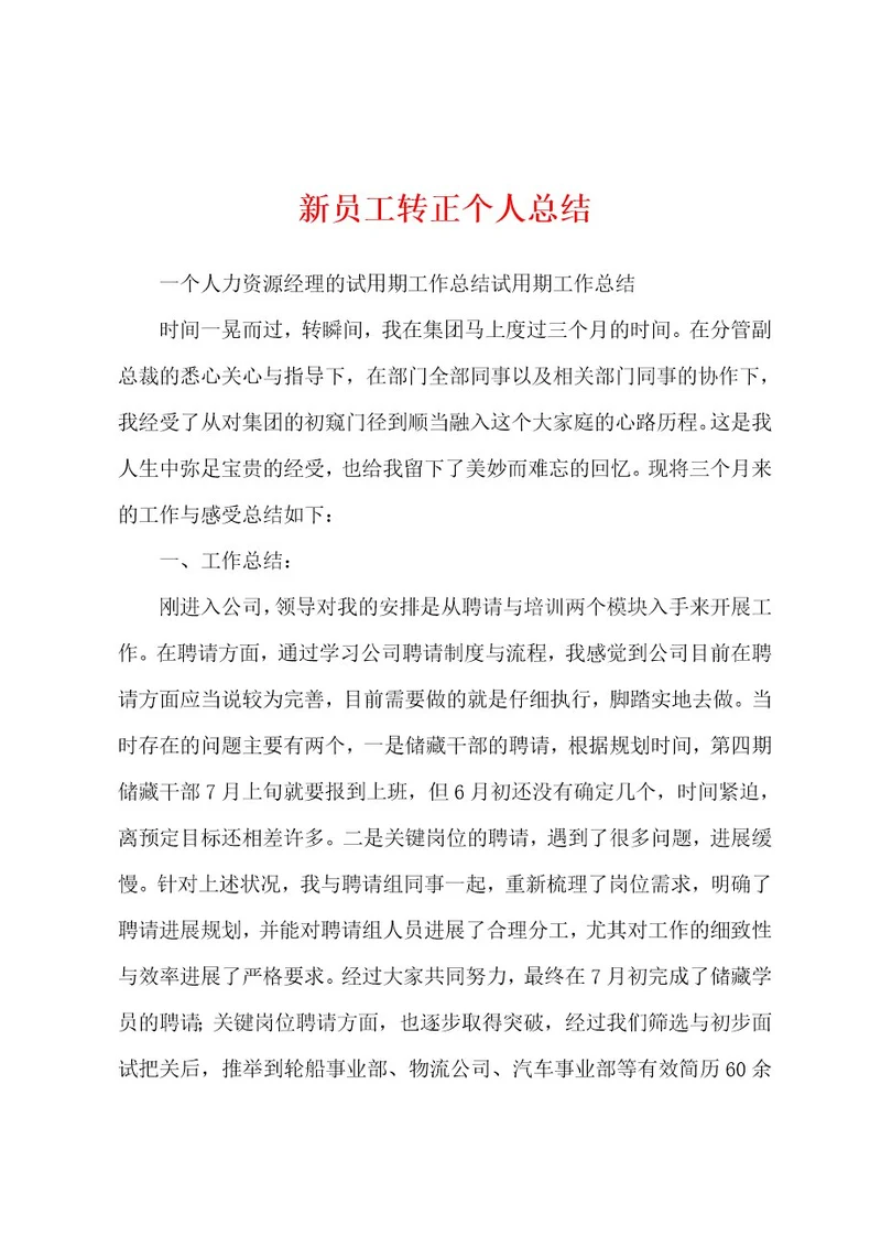 新员工转正个人总结