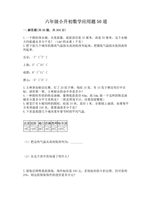 六年级小升初数学应用题50道（满分必刷）.docx