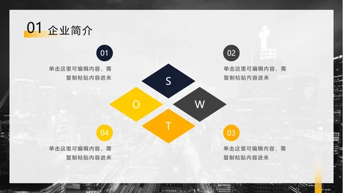 黑黄暗色都市缩影商务PPT模板
