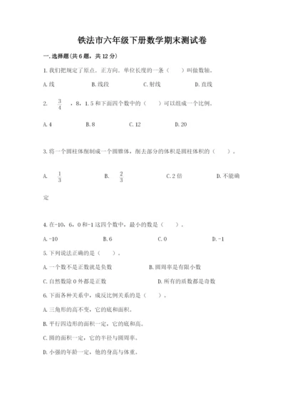 铁法市六年级下册数学期末测试卷审定版.docx