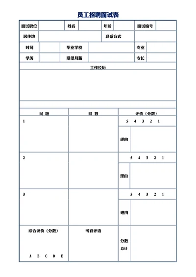 员工招聘面试表