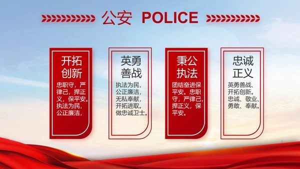 红色大气民警警察年终工作总结PPT