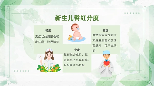 绿色清新风新生儿红臀护理预防以及处理培训ppt